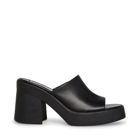 Black Steve Madden Kane Leather Women's Heels Sandals | PH 2985OZN